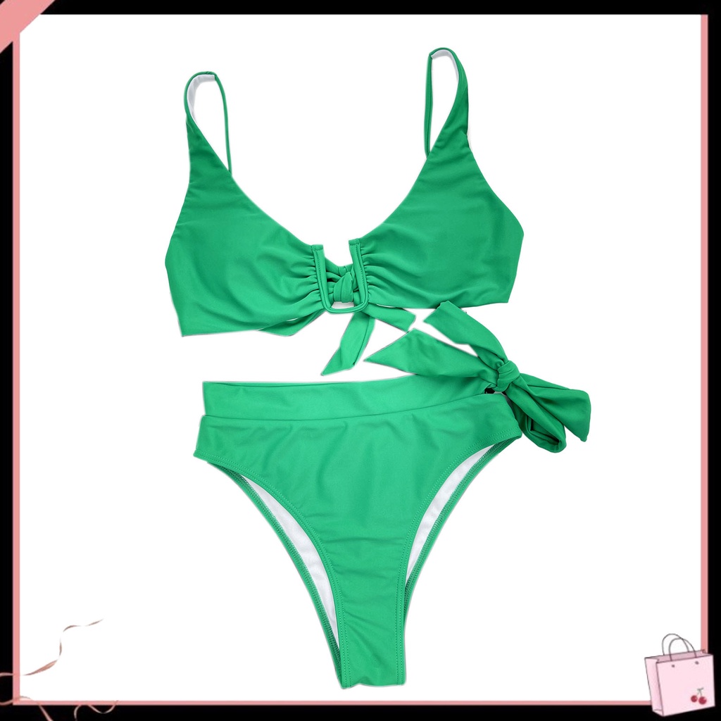 Bộ Đồ Bơi Hai Mảnh Gồm Áo Ngực Cổ Chữ U Và Quần Lưng Cao Và Áo Ngực Thắt Nút Dành Cho Nữ Đi Bơi