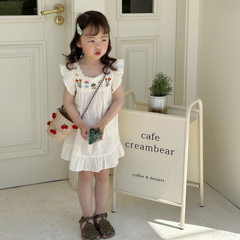 Váy Không Tay Thêu Hoa Phong Cách Mới Mùa Hè Cho Bé Gái