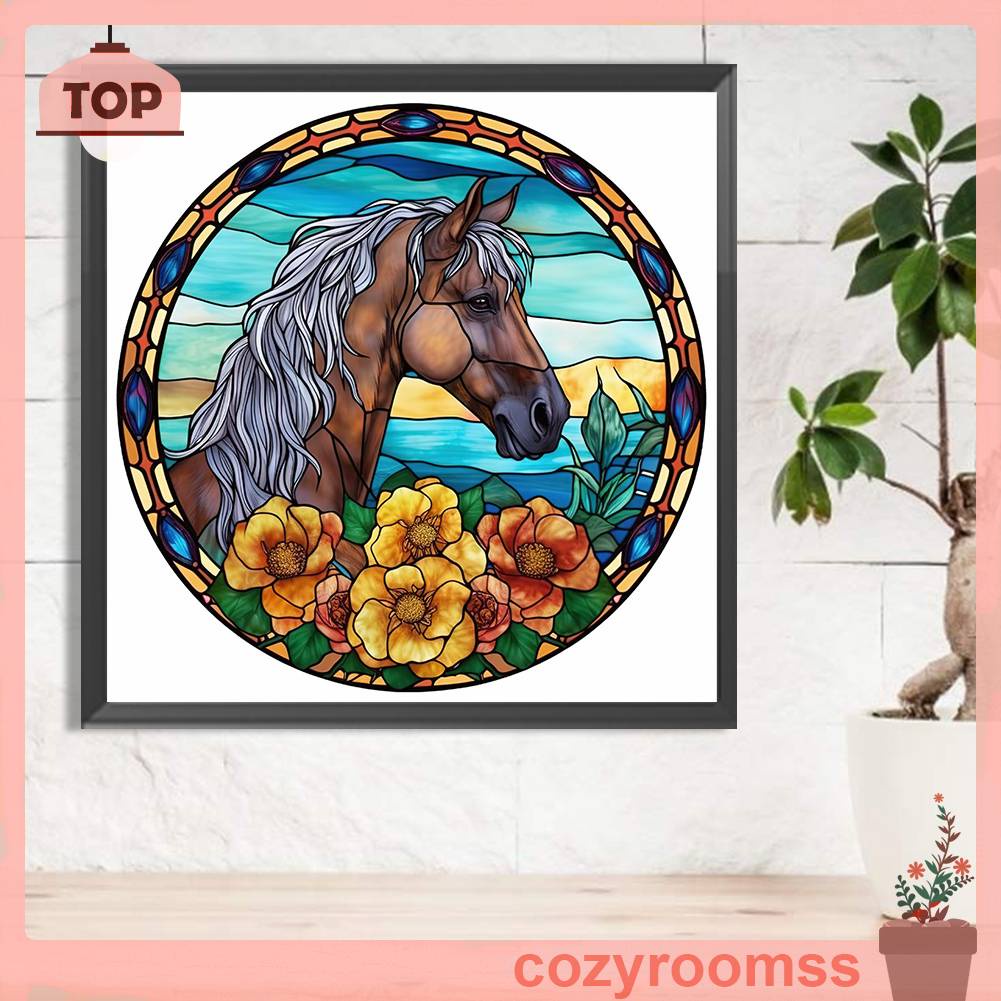 Tranh Đính Đá Kim Cương Toàn Bộ 5D DIY Hình Vẽ Ngựa Kính