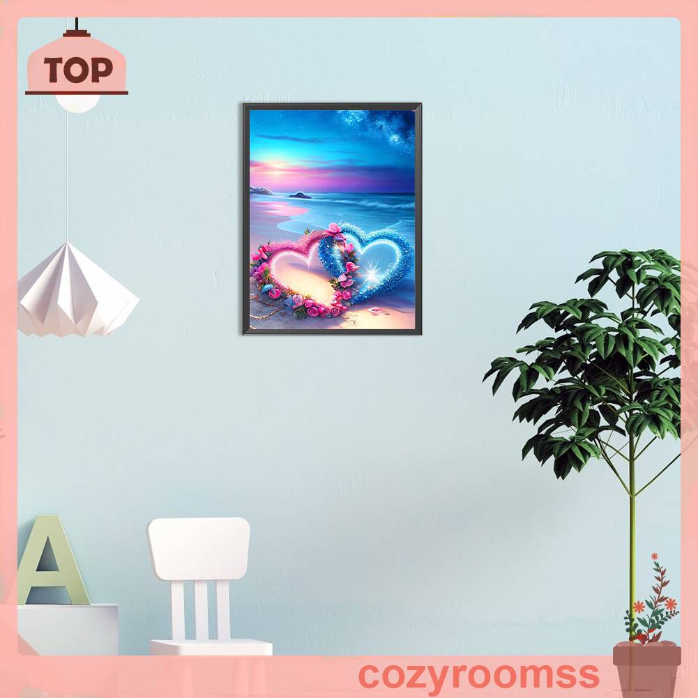 Tranh Đính Đá Kim Cương Toàn Bộ 5D DIY Hình Vẽ Bãi Biển Tình Yêu