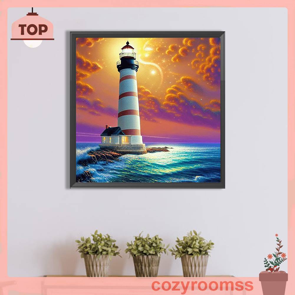 Bộ Tranh Đính Đá 5D Họa Tiết Ngọn Hải Đăng Độc Đáo DIY Dùng Trang Trí Nhà Cửa