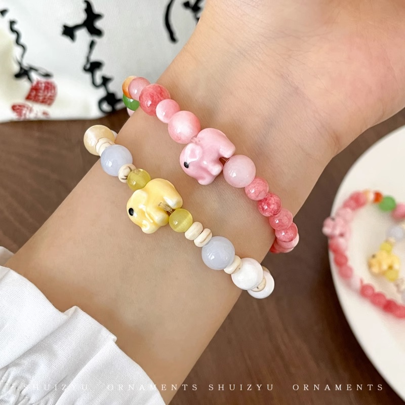 Vòng Tay Chuỗi Hạt Màu Macaron Phối Mặt Hình Chú Voi Nhỏ Xinh Thời Trang Cho Học Sinh