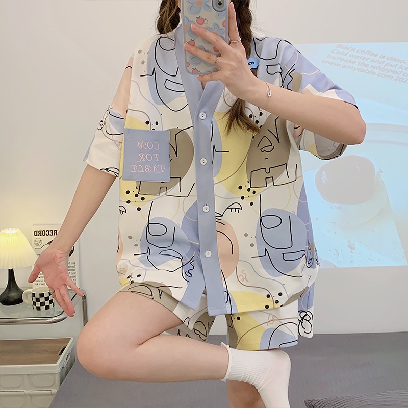 Bộ Đồ Ngủ Ngắn Tay Thoải Mái Mềm Mại Cho Nữ