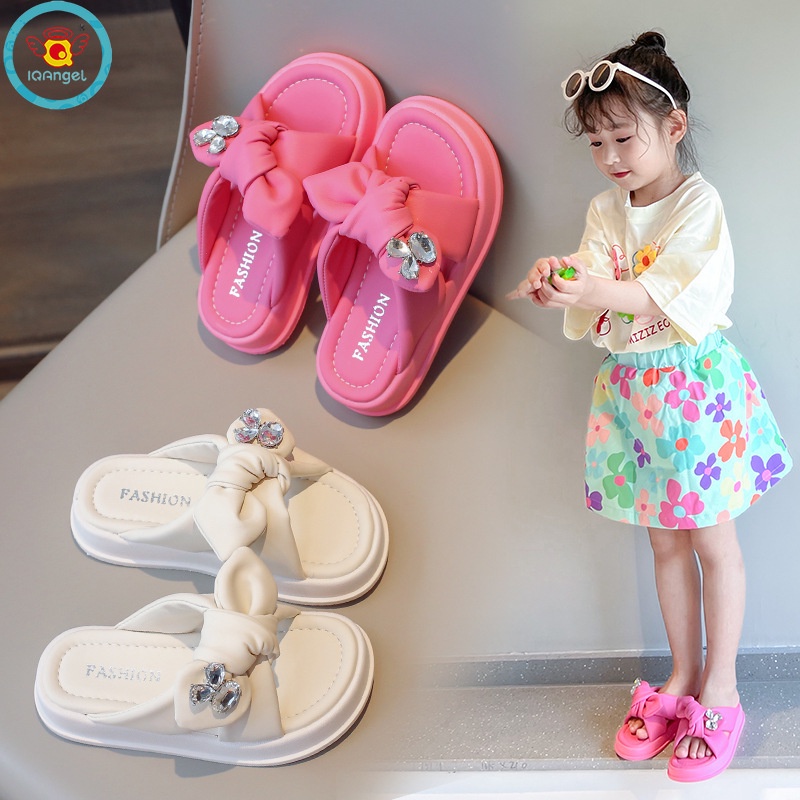 Dép Xỏ Ngón Mùa Hè Đính Nơ Kim Cương Sáng Lấp Lánh Phiên Bản Hàn Quốc Cho Bé Gái