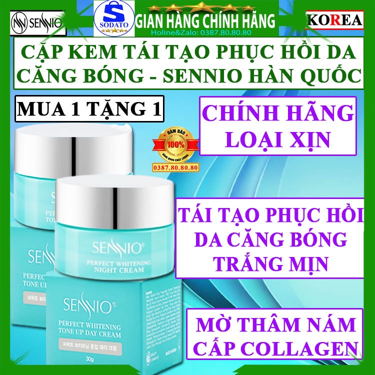 Cặp kem tái tạo phục hồi dưỡn trắng căng bóng da mặt tốt nhất hiện nay hàn quốc chính hãng Sennio mờ thâm nám cho nữ nam