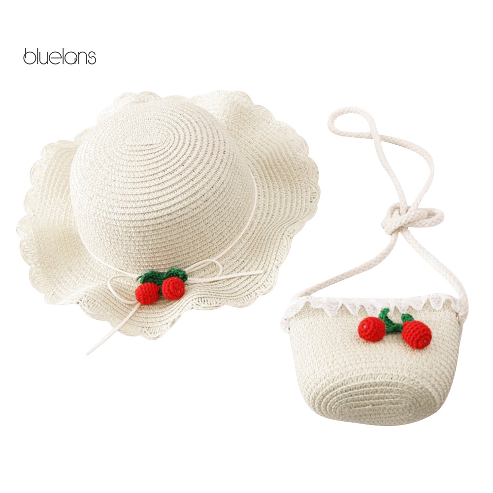 Nón Tai Bèo Đan Cói Chống Tia UV Họa Tiết Dâu Tây Dễ Thương Cho Bé