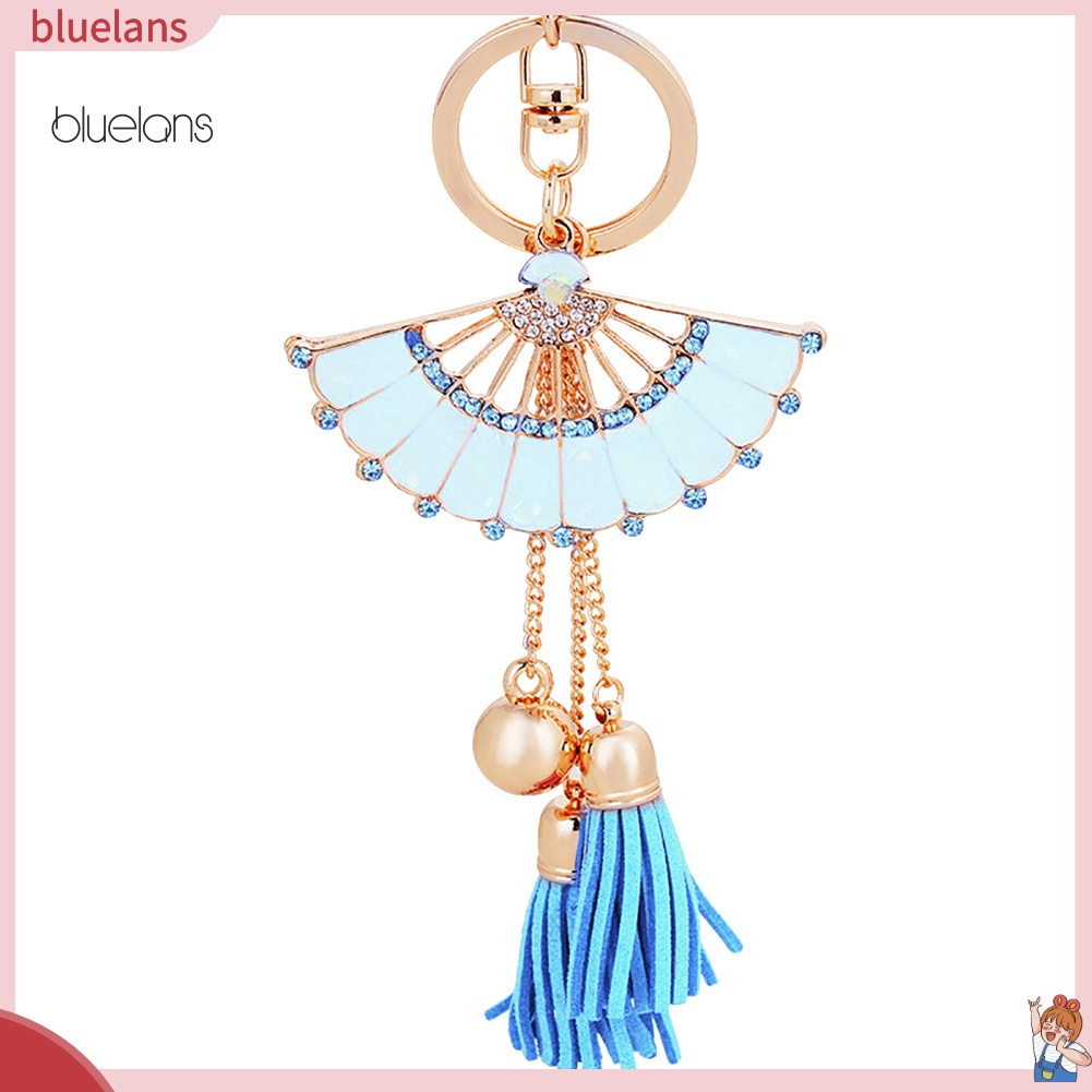 Móc Khóa Hình Quạt Đính Đá Phối Tua Rua Thời Trang