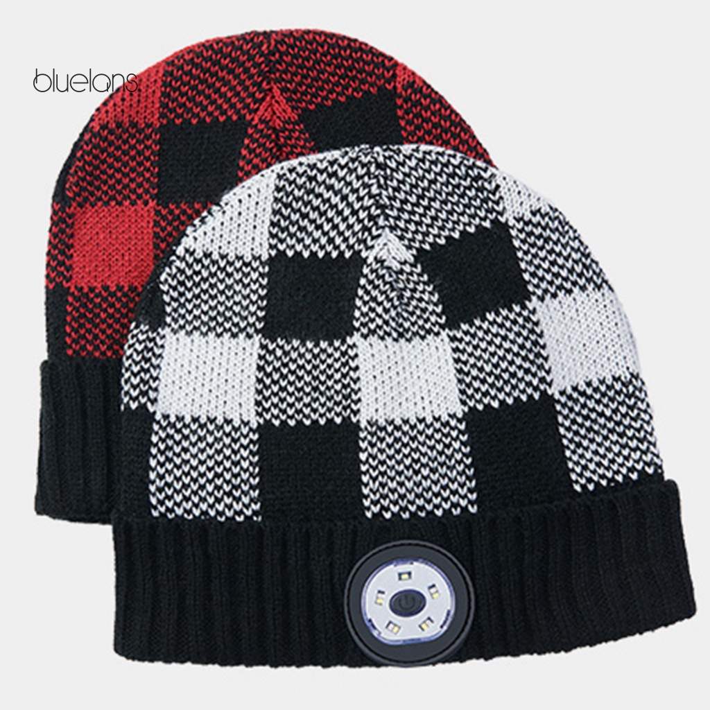 Bluelans Mũ Beanie Dệt Kim 3 Chế Độ Đèn LED Sạc USB Chống Gió Mùa Thu Đông Cho Unisex Ngoài Trời