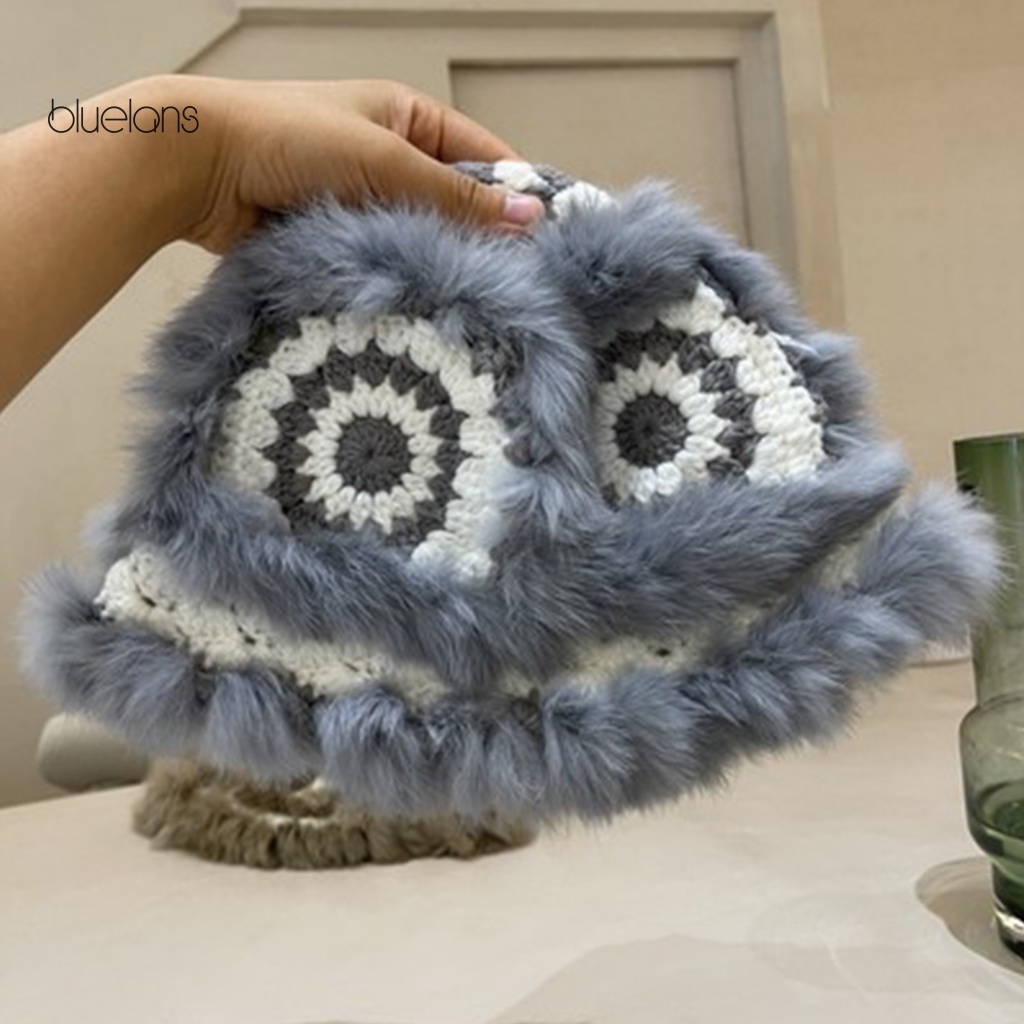 Nón Tai Bèo Phủ Lông Họa Tiết Hoa Thời Trang Thu Đông Cho Nữ