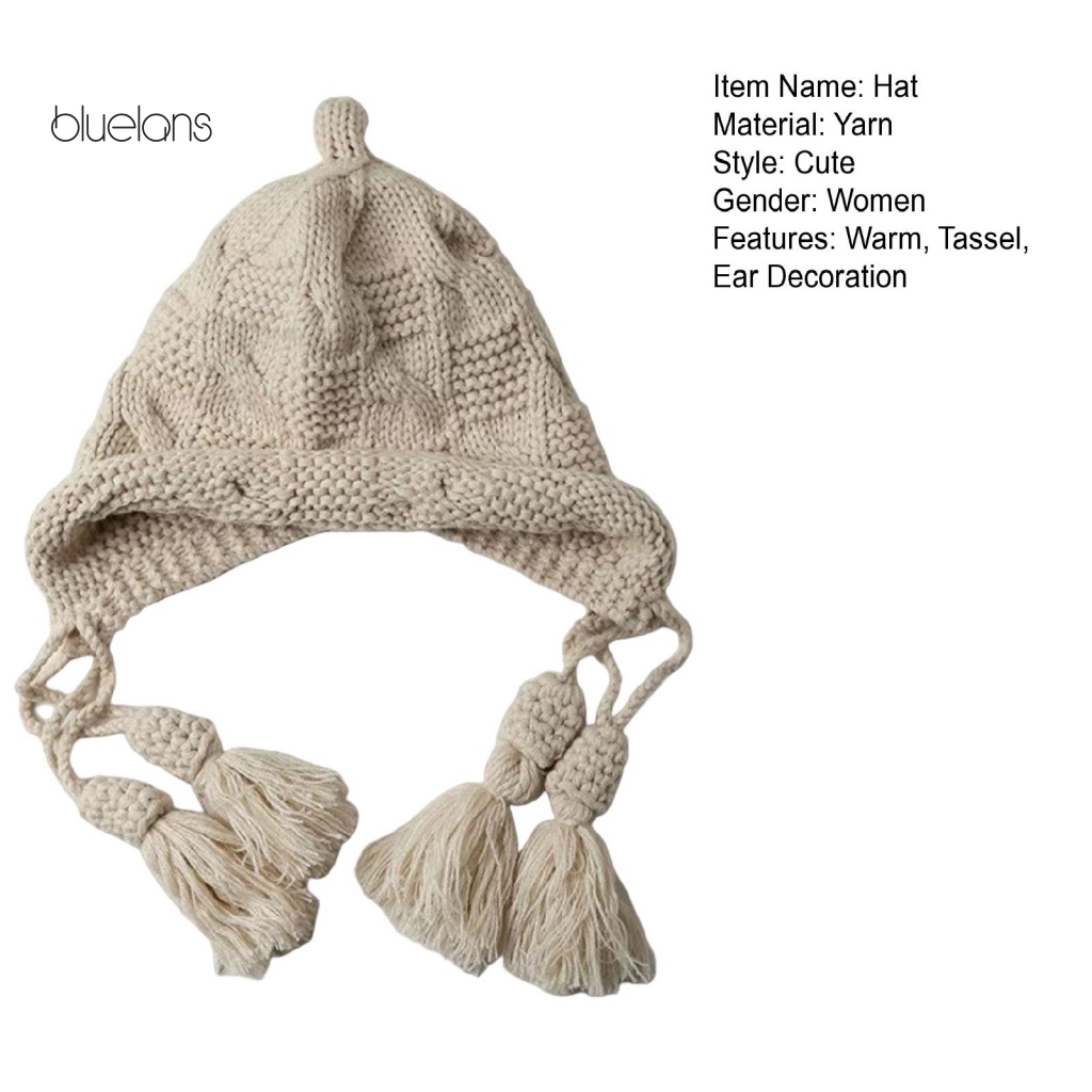 Mũ beanie Trùm Tai Co Giãn Màu Sắc Trơn Phối Tua Rua Thời Trang Mùa Đông