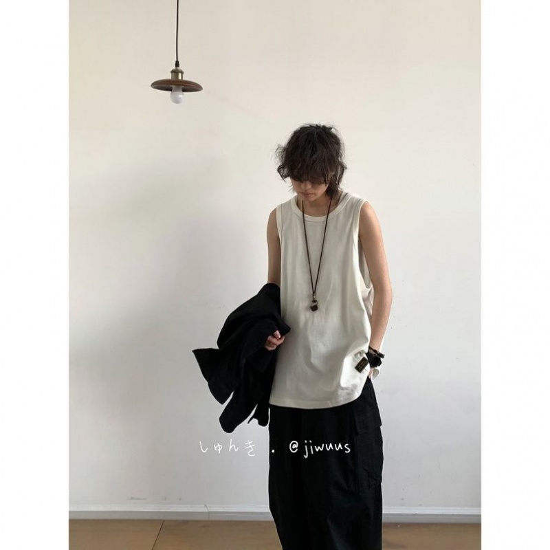 Áo Sweater Không Tay Dáng Rộng Màu Sắc Đơn Giản Phong Cách Retro Nhật Bản