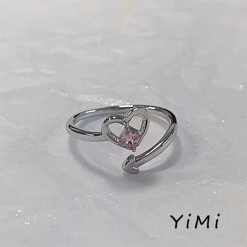 Nhẫn Hở Mạ Bạc Đính Đá zircon Hình Trái Tim Tinh Tế Thời Trang Hàn Quốc