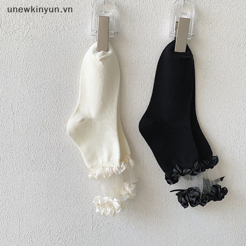 Uu Đôi Vớ Ren Ống Vừa Màu Trơn Thời Trang Xuân Hè Dành Cho Trẻ Em