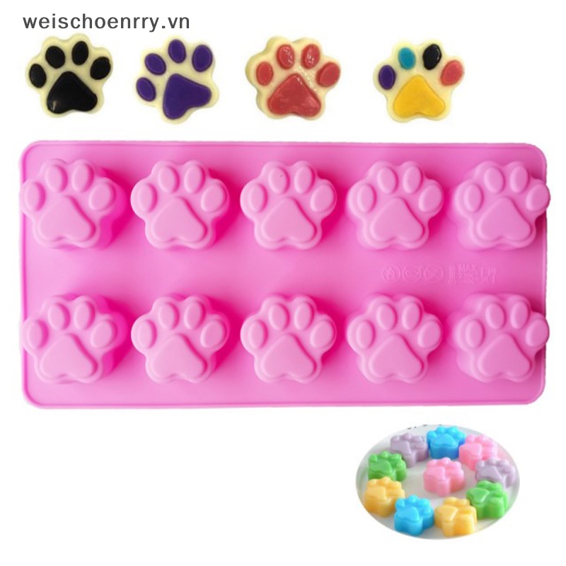 Khuôn Silicon Làm Bánh Kẹo Hình Dấu Chân Chó / Mèo 10 Ngăn