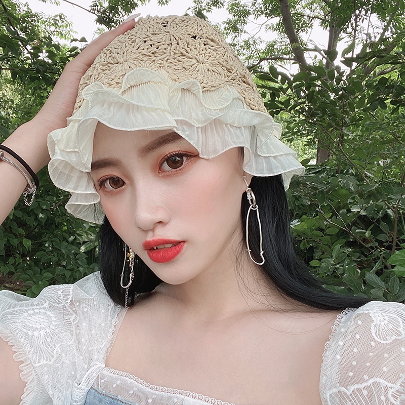 Mũ Cói Chống Nắng Phối Ren Xinh Xắn Thời Trang