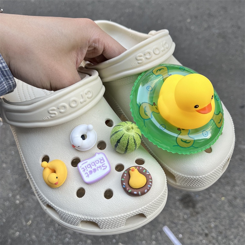 Cartoon Watermelon 3D Jibbitz for Crocs Swimming Ring Jibitz Charm Duck Crocs Jibbits Set Women Shoes Accessories Shoe Charms Pins Decoration