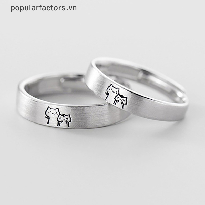 [Phổ Biến] Mới 1 Cặp Nhẫn Cặp Hình Mèo Sliver Dễ Thương Có Thể Điều Chỉnh Thiết Kế Trang Sức Làm Quà Tặng Cho Cặp Đô