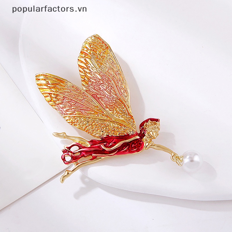 Ghim Cài Áo Hình Đôi Cánh Đính Ngọc Trai Màu Gradient Thời Trang Cho Nữ