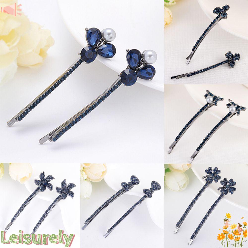 LEILY 1 Cặp Kẹp Tóc Hình Hoa Đính Đá Thời Trang