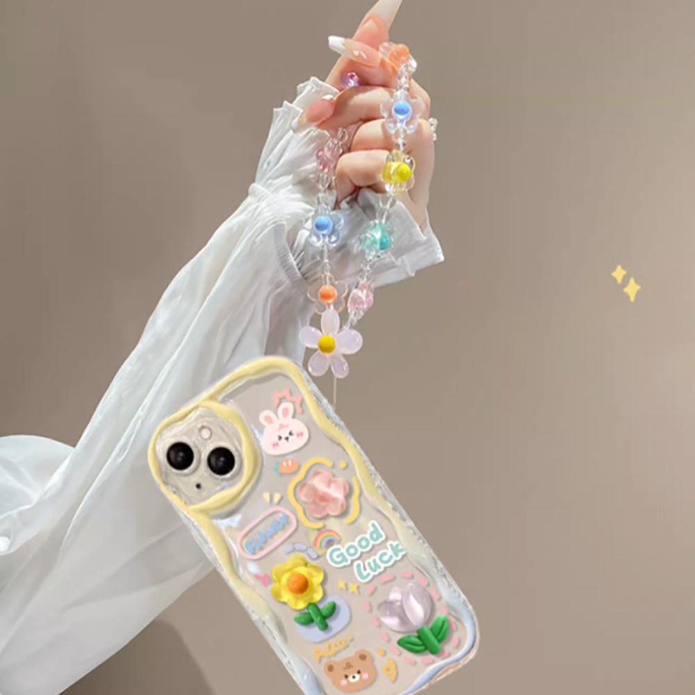 Ốp Điện Thoại TPU Mềm Hình Hoa 3D Có Dây Đeo Tay Cho IPhone 11 12 13 14 Pro Max