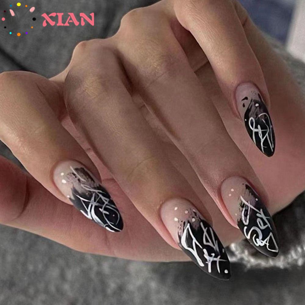 XIANTIN Bộ 24 Móng Tay Giả Che Phủ Toàn Diện Họa Tiết Graffiti Cho Nữ