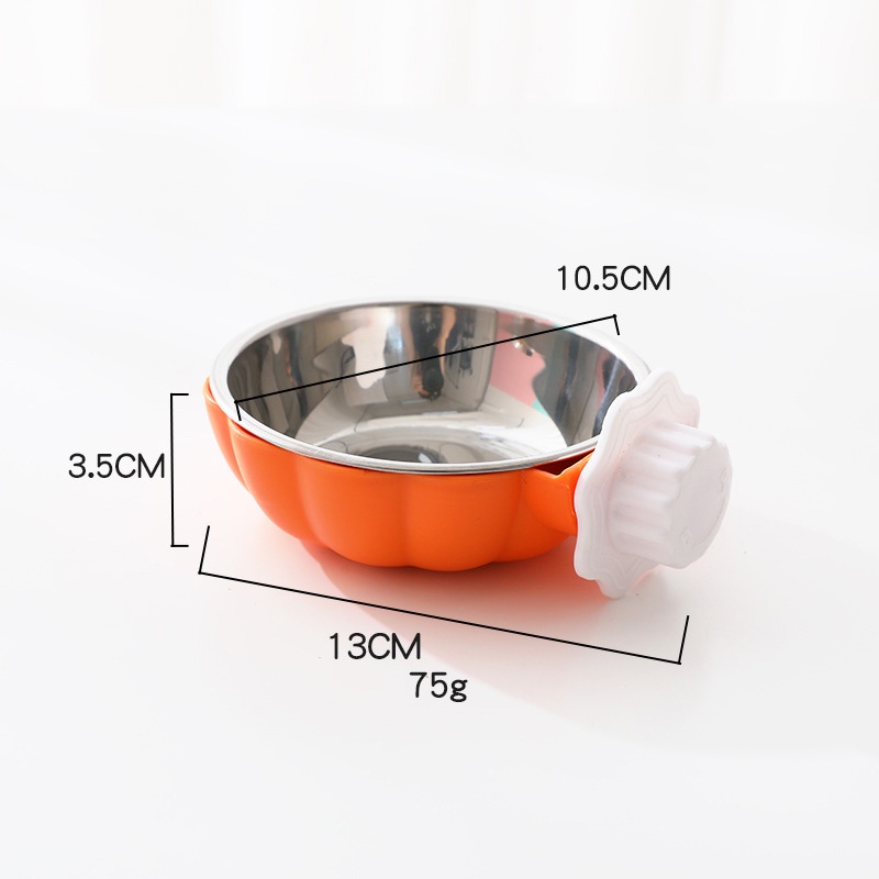 Bát Ăn Inox Treo Chuồng Cho Thú Cưng Hình Quả Bí Ngô BA830