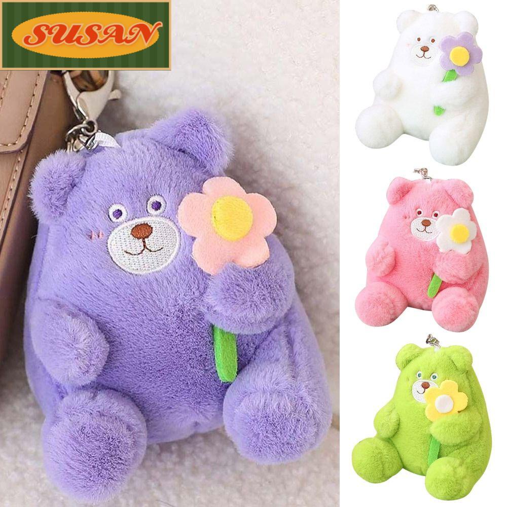 SUSANS Móc Khóa Gấu Bông Mềm Đính Hoa Hồng Dễ Thương