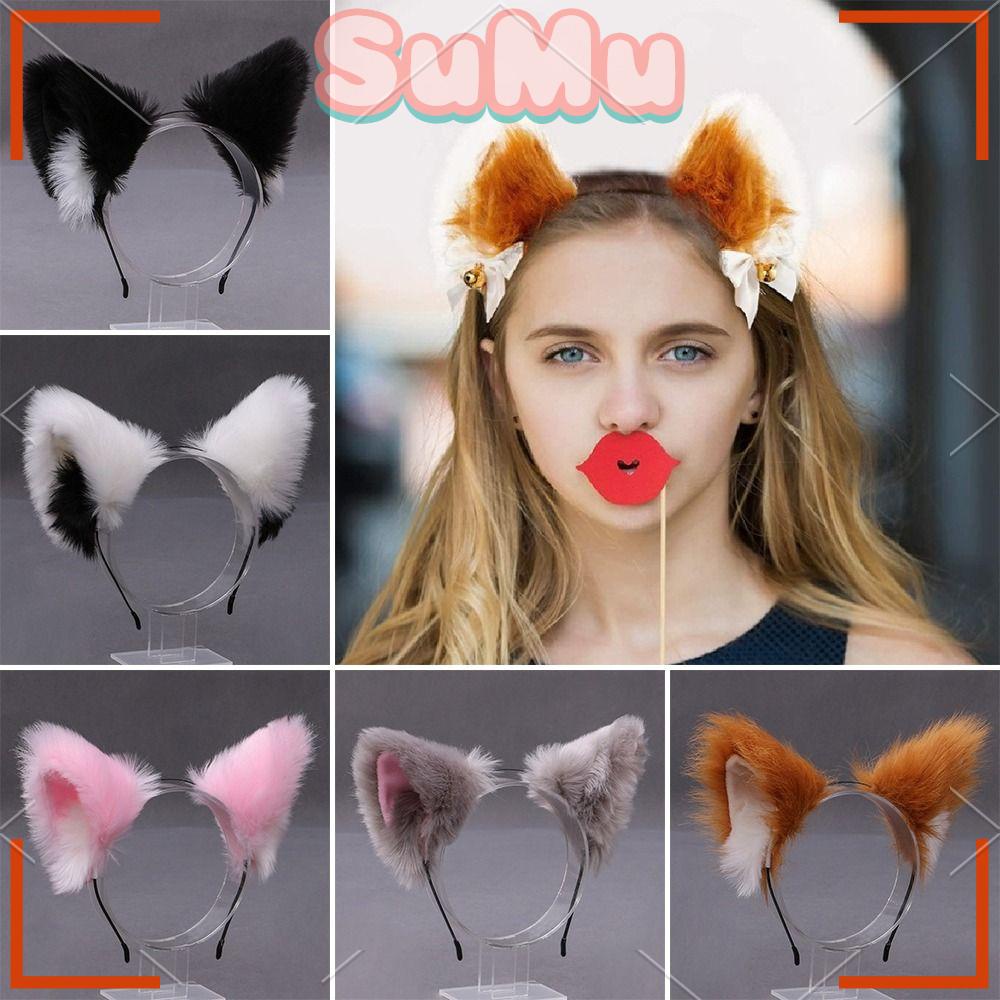 Băng Đô Cài Tóc Hình Tai Mèo Phối Lông Xù Đáng Yêu Cho Dịp Halloween