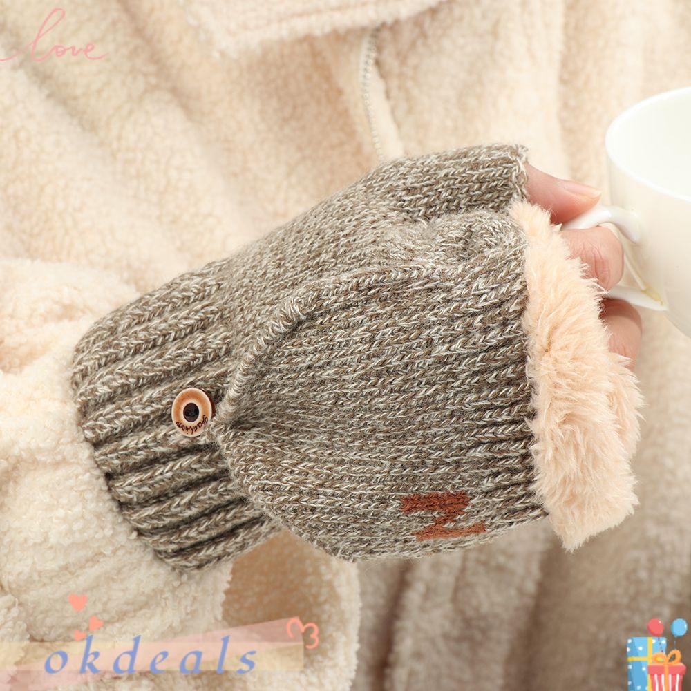 OKDEALS Găng Tay Hở Ngón Phủ Lông Dày Dặn Thời Trang Cho Học Sinh