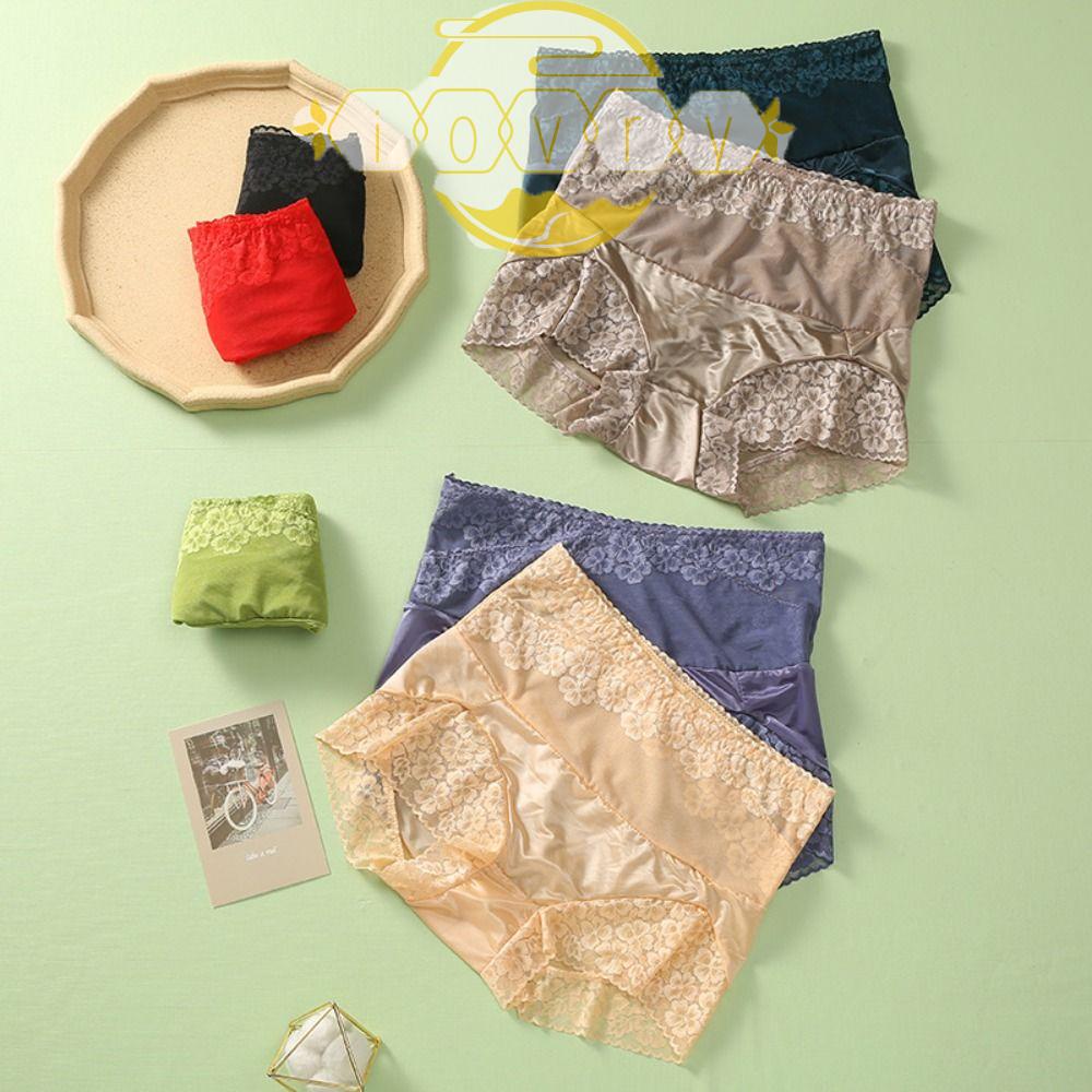 IVORY Quần Lót Cotton Lưng Cao Phối Ren Hoa Thoáng Mát Quyến Rũ Cho Nữ