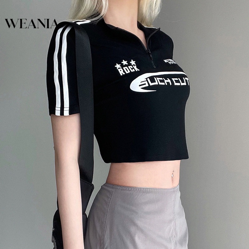 Áo Croptop Cổ Đứng In Chữ Phong Cách Đường Phố Châu Âu Cá Tính Cho Nữ