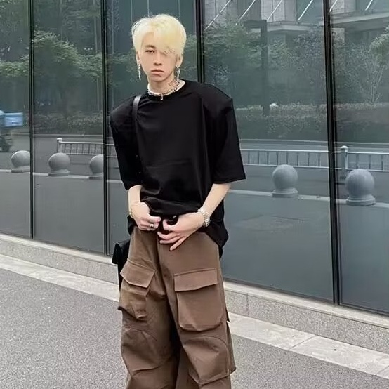 Áo Thun Tay Ngắn Có Đệm Vai Phong Cách Đường Phố Cho Nam