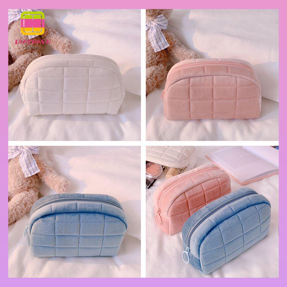 DIACHAVN Túi Đựng Mỹ Phẩm Mềm Mại Màu Trơn Tiện Dụng Mang Đi Du Lịch