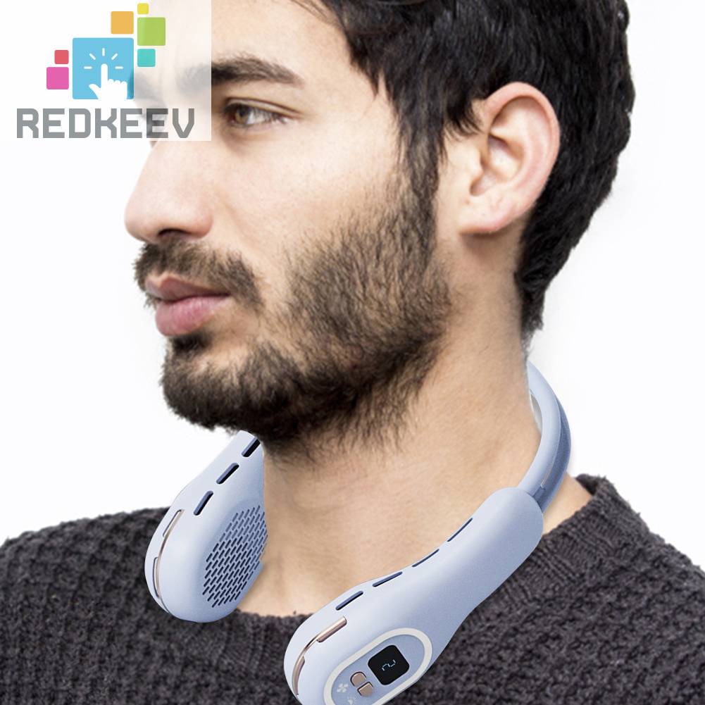 Quạt Điện Làm Mát Mùa Hè Đeo Cổ 3 Tốc Độ Màn Hình Kỹ Thuật Số Không