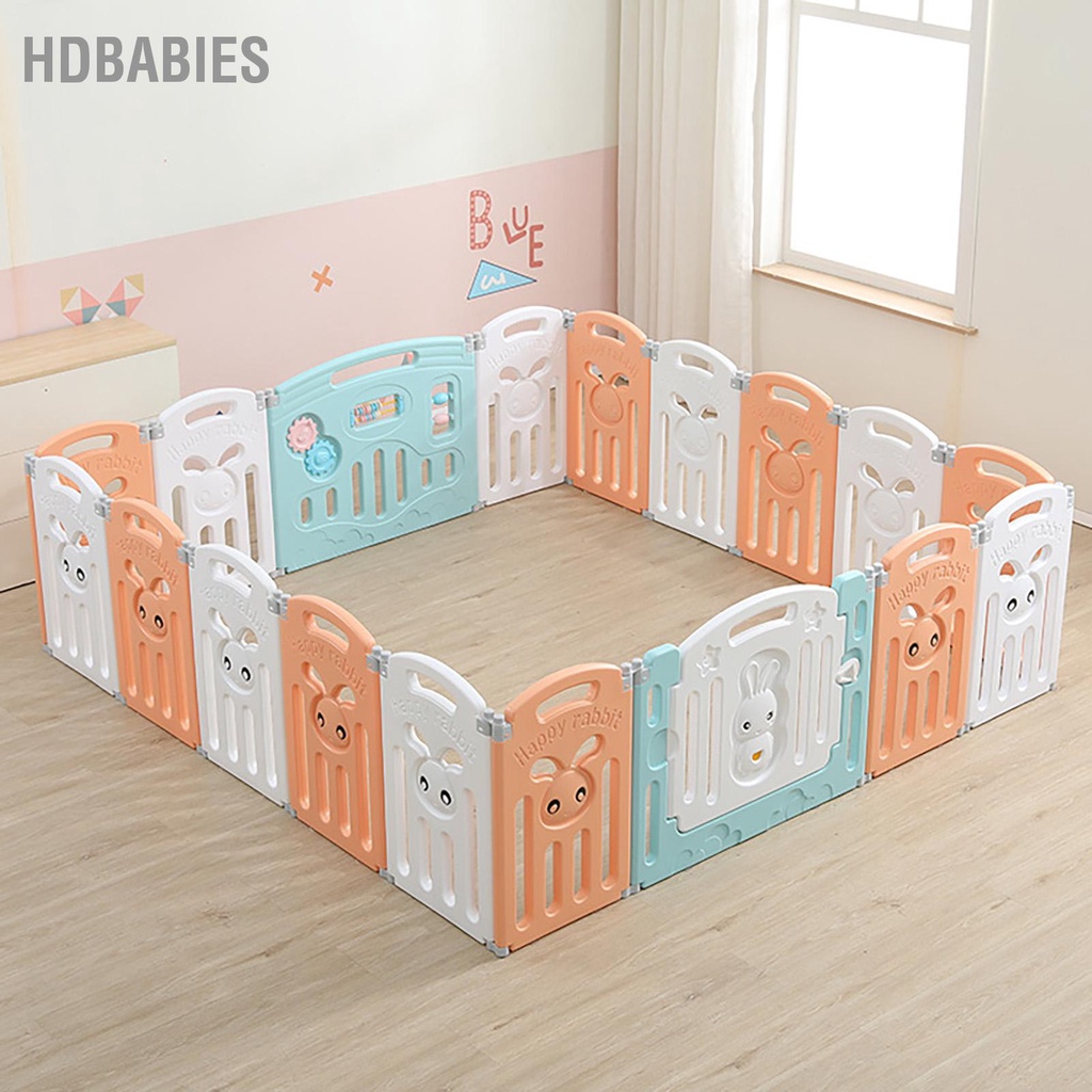 HDbabies Baby Playard Folding Trong nhà Trẻ mới biết bò An toàn Playpen Play Gate Yard for Home Hồng Trắng Xanh