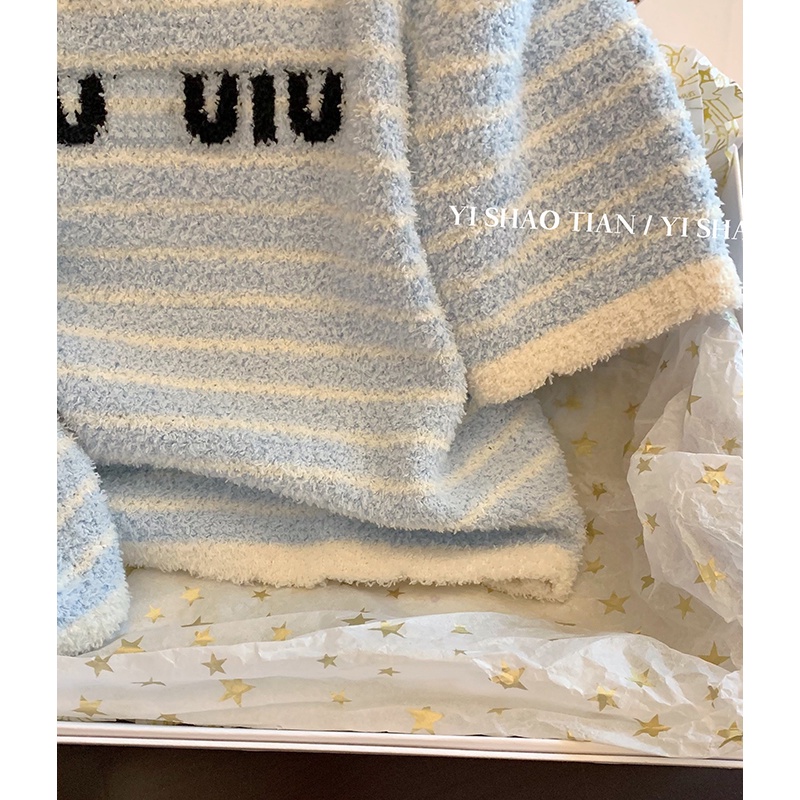 Áo Sweater Tay Ngắn In Chữ Màu Xanh Dương Và Trắng Ngọt Ngào Thời Trang Mùa Hè 2023 Mới Dành Cho Bạn Nữ