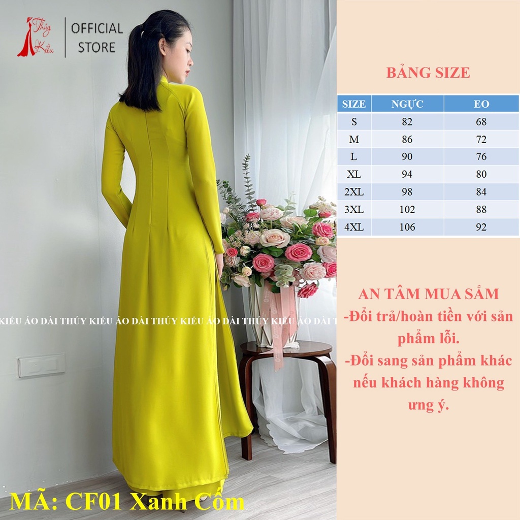 Áo dài truyền thống 4 tà đủ màu lụa Chiffon cao cấp CF01 (Cả bộ áo + quần) màu Cốm
