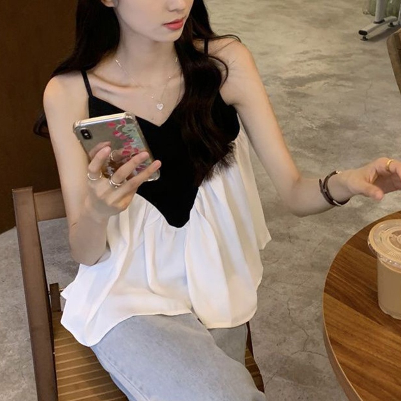 Áo Hai Dây Peplum Viền Bèo Nhún Kiểu Dáng Babydoll Gợi Cảm Cho Nữ