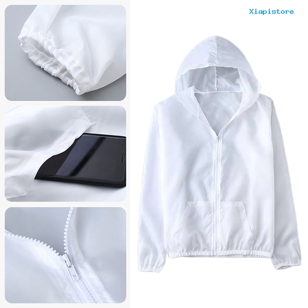 [XI] Áo Khoác Chống Nắng Tay Dài Có Mũ Trùm Đầu Màu Trơn Siêu Mỏng Phối Khóa Kéo Unisex