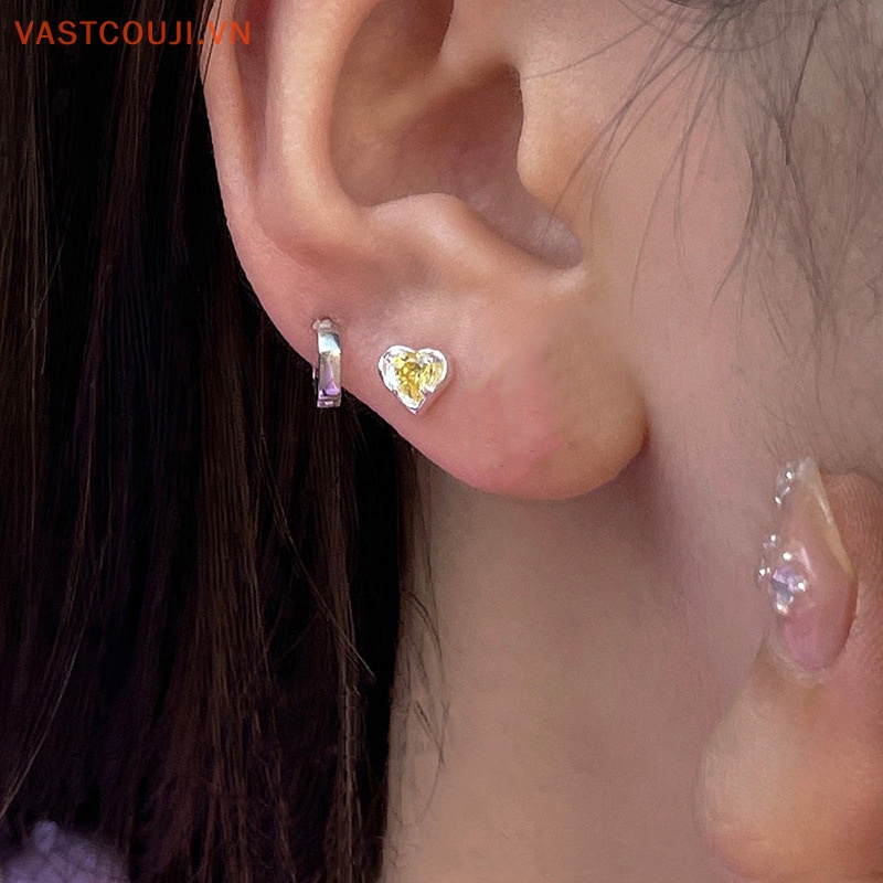 1 Đôi Bông Tai Hình Trái Tim Đính Đá Zircon Nhiều Màu Sắc Thời Trang Cho Nữ