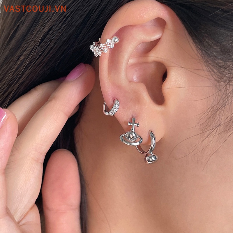Bông Tai Màu Bạc Hình Hành Tinh Đan Chéo Phong Cách Hàn Quốc Thời Trang Cho Nữ