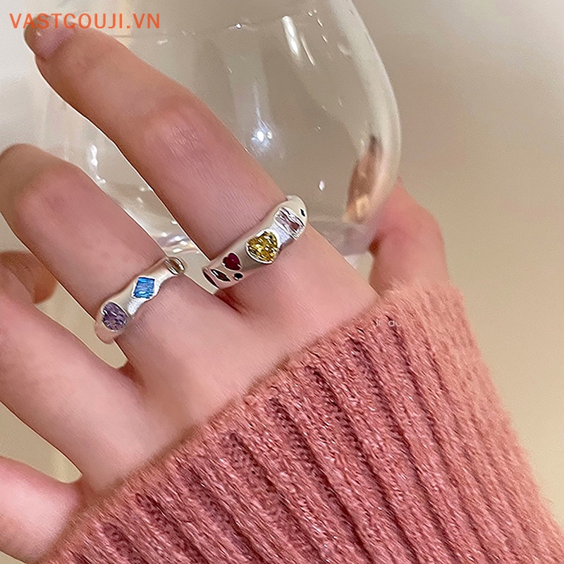 Nhẫn Hở Đính Đá Zircon Nhiều Màu Tùy Chỉnh Phong Cách Hip Hop Thời Trang Cho Nữ