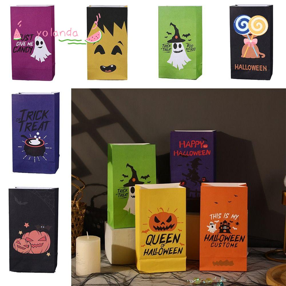 YOLA Set 12 Túi Giấy Đựng Kẹo Halloween Kèm Nhãn Dán Trang Trí