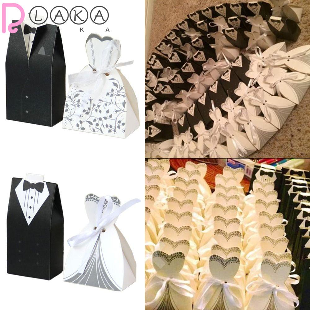 LAKAMIER Set 20 / 100 Hộp Đựng Kẹo Kèm Dây Ruy Băng Trang Trí Tiệc Cưới