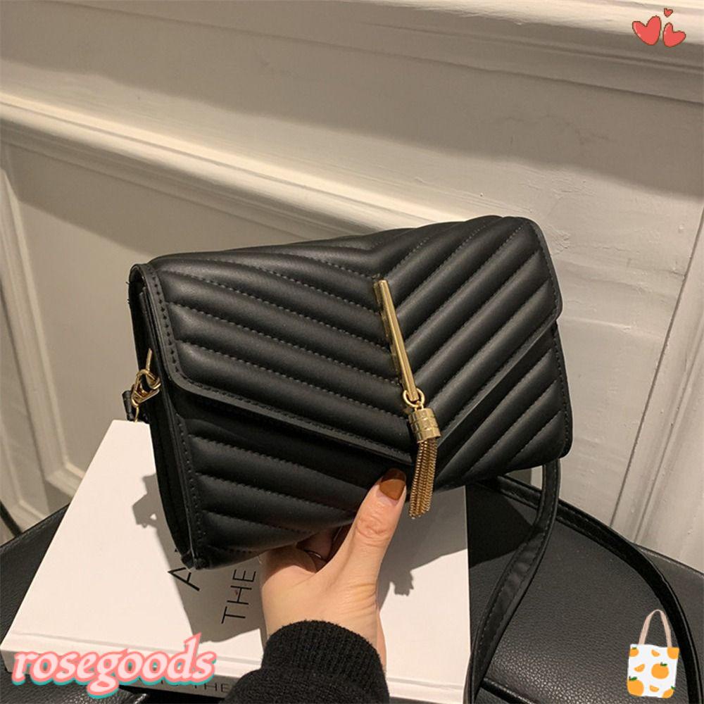 ROSE Túi Đeo Chéo Da PU Màu Trơn Thêu Họa Tiết Xinh Xắn Thời Trang Cho Nữ