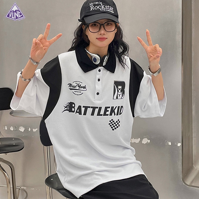 Áo polo Dáng Rộng Tay Lỡ In Họa Tiết Thời Trang Mùa Hè Phong Cách hip hop Đường Phố Mỹ Cho Nam