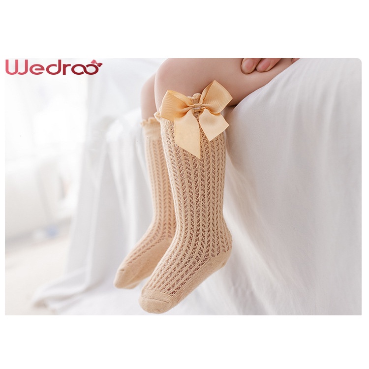 Wedroo Vớ Dài Đến Đầu Gối Phối Bèo Đính Nơ Cho Bé Sơ Sinh