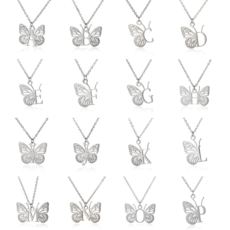 Ygt Vòng cổ Mặt Hình Bướm Và Chữ Cái Bằng Thép Không Gỉ Thời Trang Cho Nữ