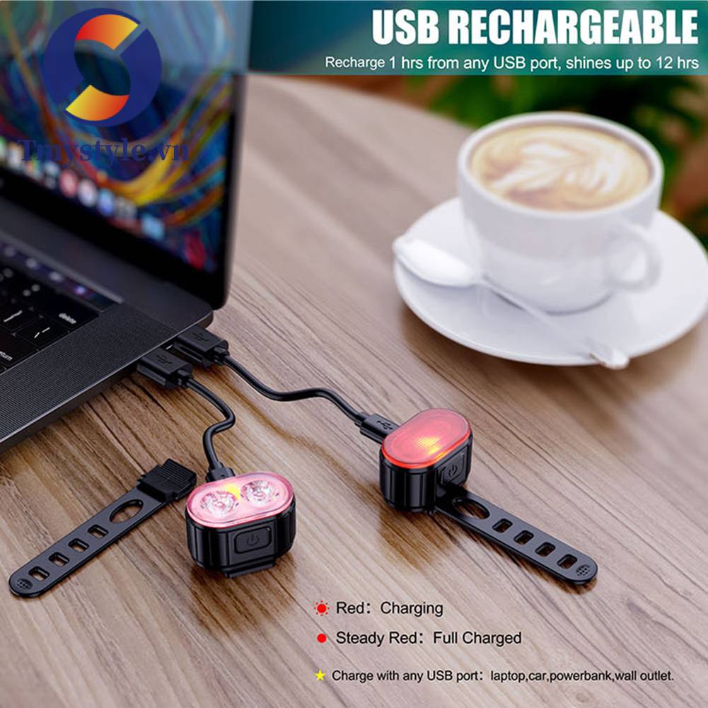 Bộ Đèn LED Chống Thấm Nước Sạc USB Cho Xe Đạp