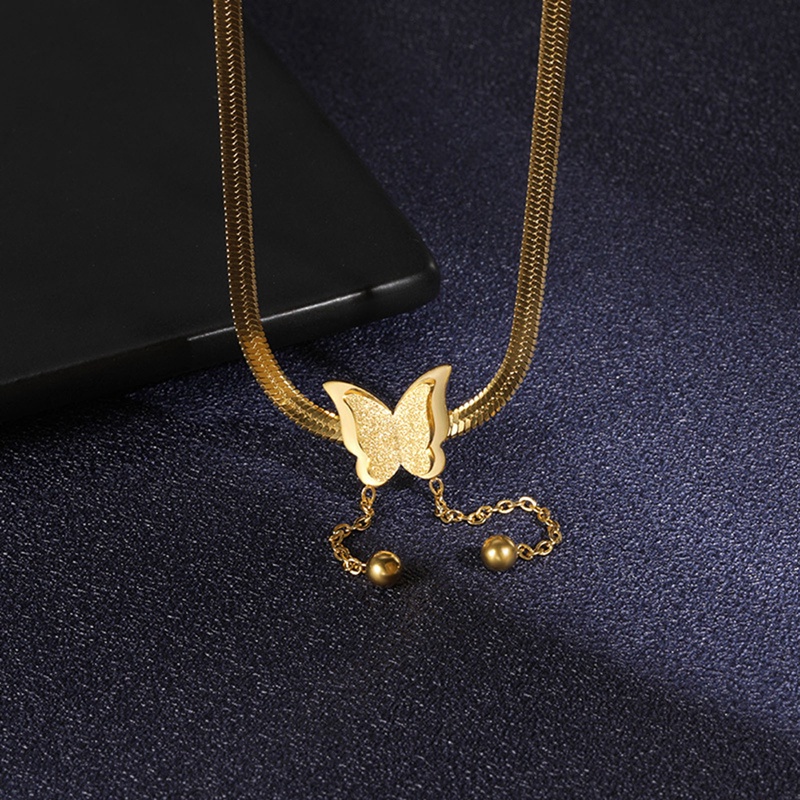 Ygt Vòng Cổ Choker Dây Xích Bằng Thép Không Gỉ Mặt Hình Cánh Bướm Màu Vàng Kim Vintage Cho Nữ